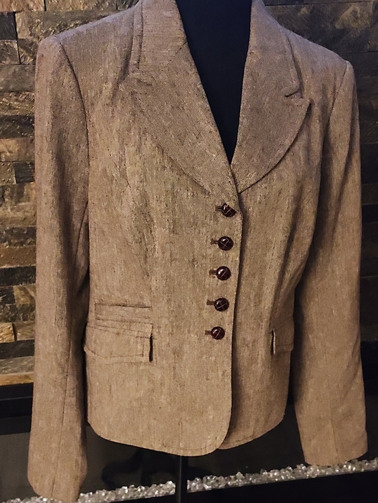 The Limited Jackets & Blazers - The Limited Womens Taupe Tweed Button-Front Blazer Jacket Size Large